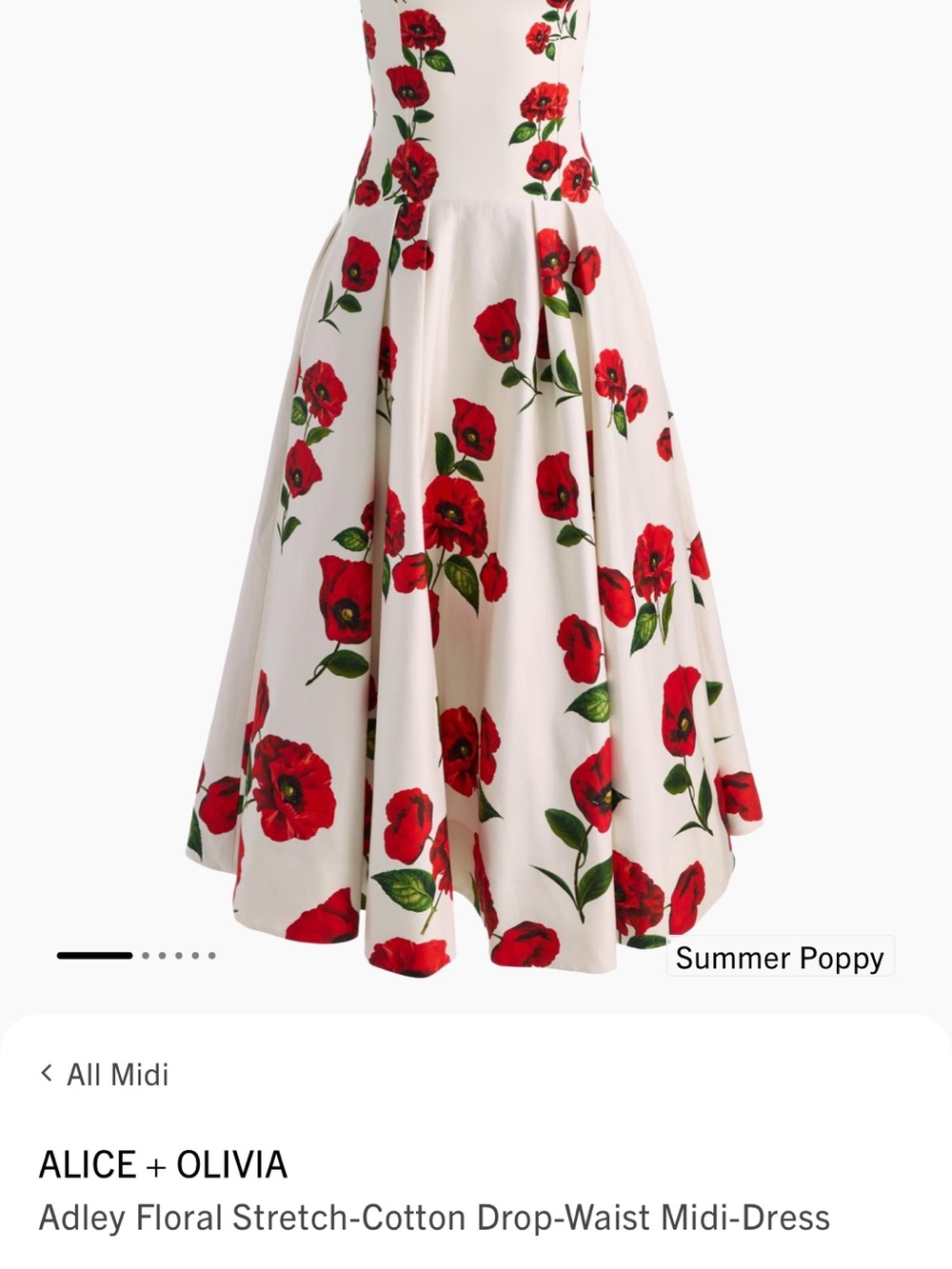 Alice + Olivia White Midi Dress with Red Poppy Print - Picture 6 of 7